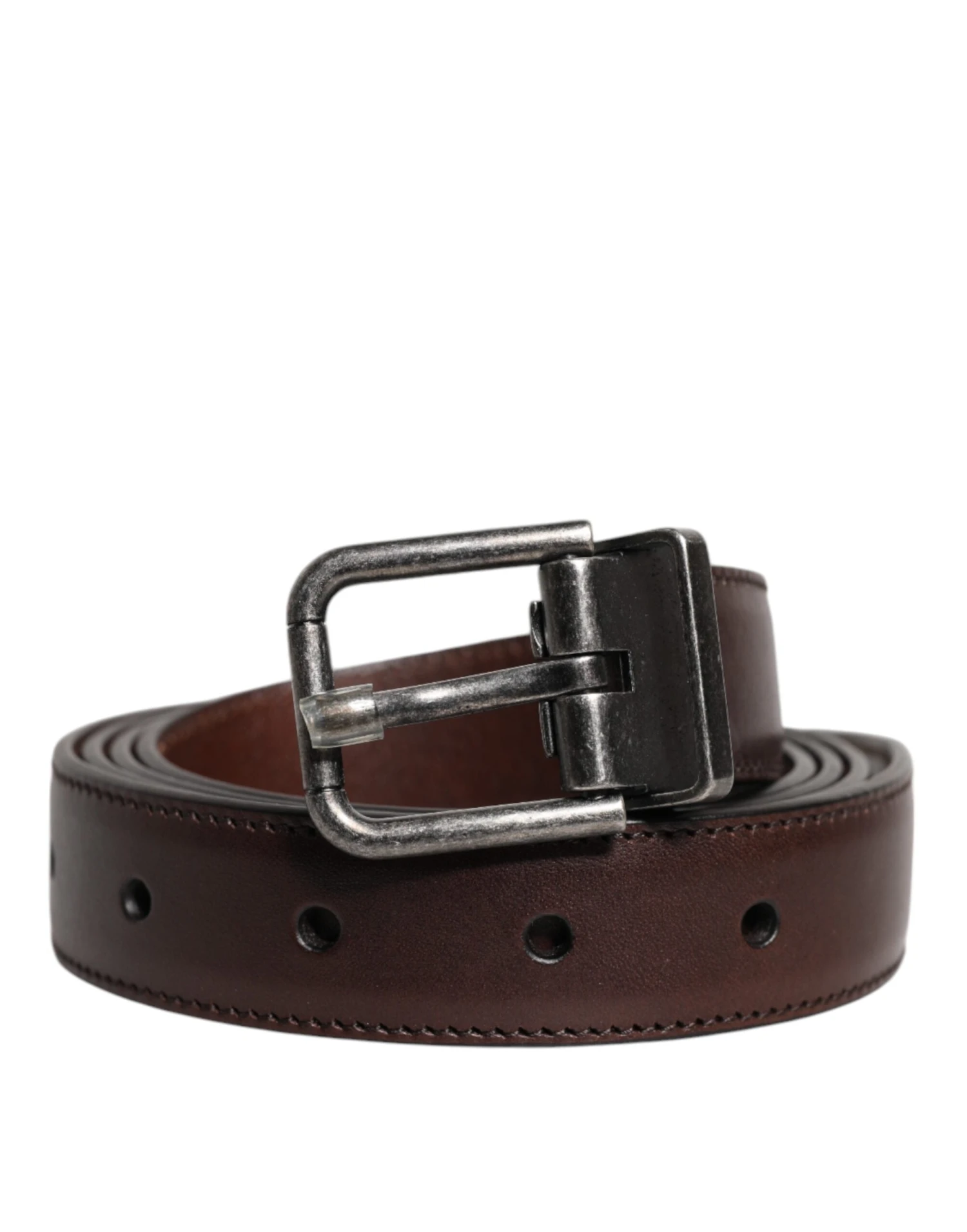 Dolce & Gabbana Brown Leather Silver Metal Buckle Men's Belt 3 Dolce & Gabbana Brown Leather Silver Metal Buckle Men's Belt