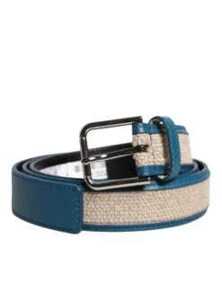 Dolce & Gabbana Blue Beige Leather Weaved Metal Buckle Men's Belt (Pre-Owned)