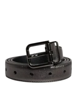 Dolce & Gabbana Black Leather Classic Metal Logo Buckle Men's Belt (Pre-Owned)