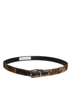 Dolce & Gabbana Multicolor Jacquard Leather Logo Buckle Men's Belt (Pre-Owned)