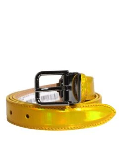 Dolce & Gabbana Metallic Yellow Leather Metal Logo Buckle Men's Belt (Pre-Owned)