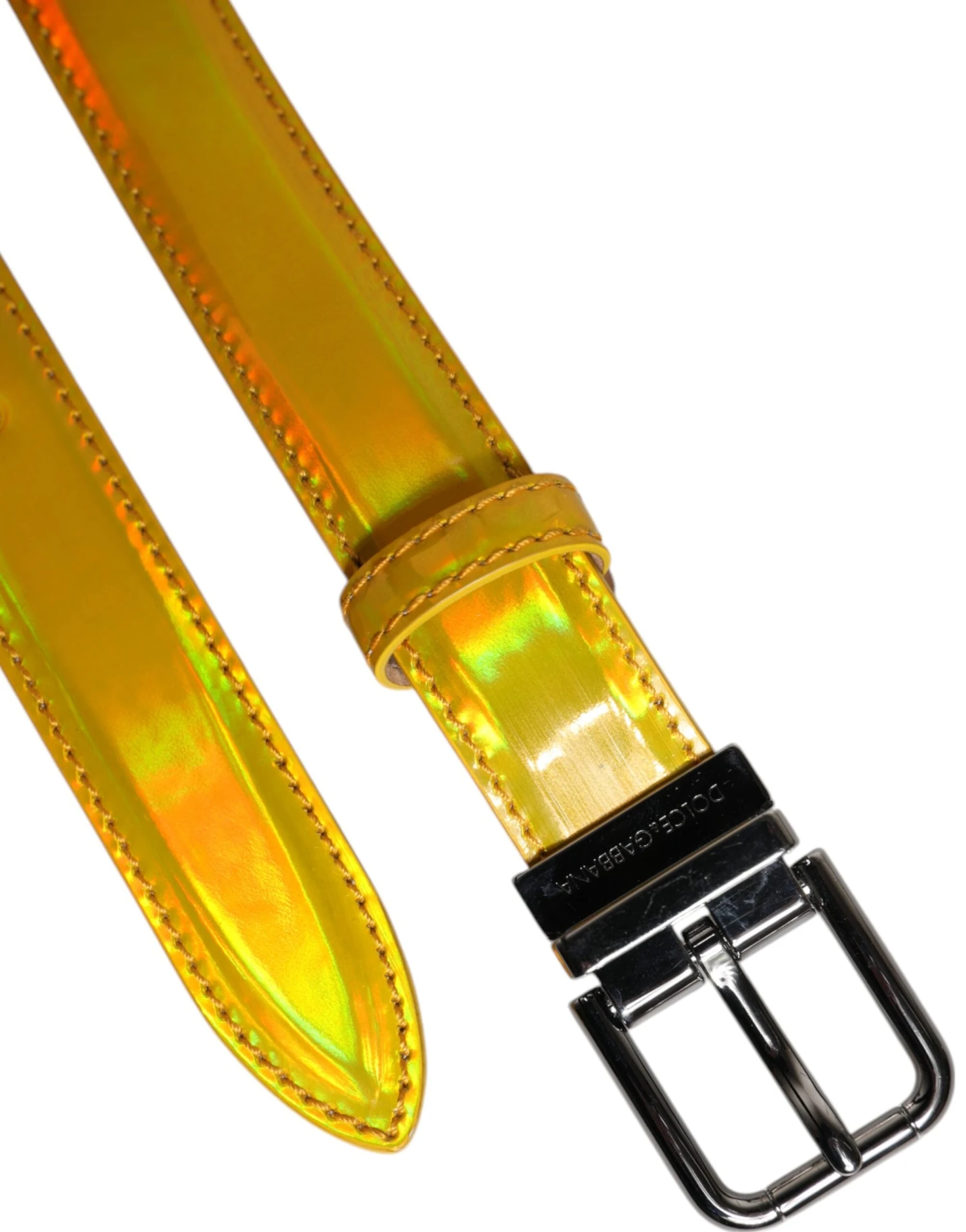 Dolce & Gabbana Metallic Yellow Leather Metal Logo Buckle Men's Belt (Pre-Owned) 6 Dolce & Gabbana Metallic Yellow Leather Metal Logo Buckle Men's Belt (Pre-Owned) - Image 4