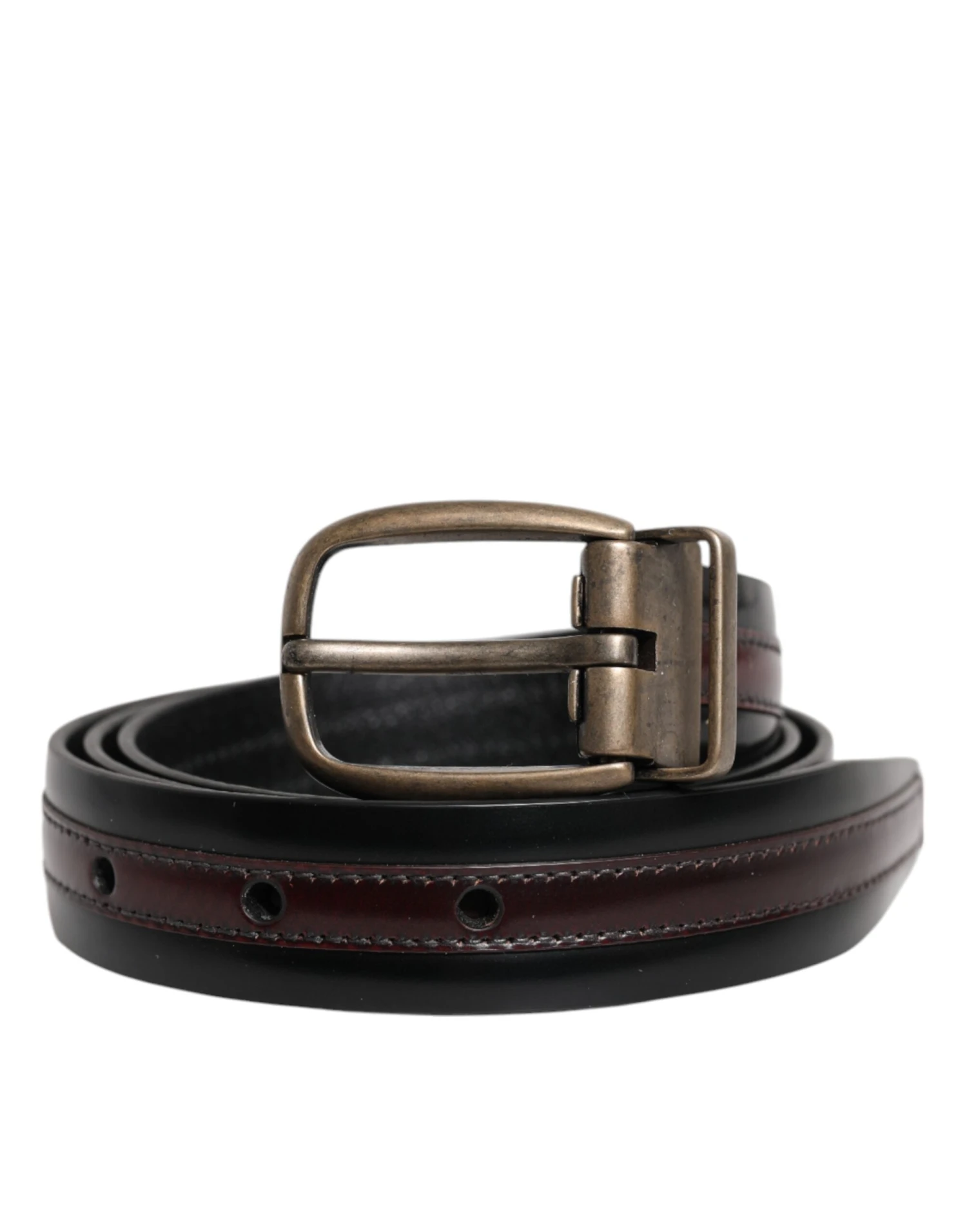 Dolce & Gabbana Black Burgundy Calfskin Metal Logo Buckle Men's Belt 3 Dolce & Gabbana Black Burgundy Calfskin Metal Logo Buckle Men's Belt