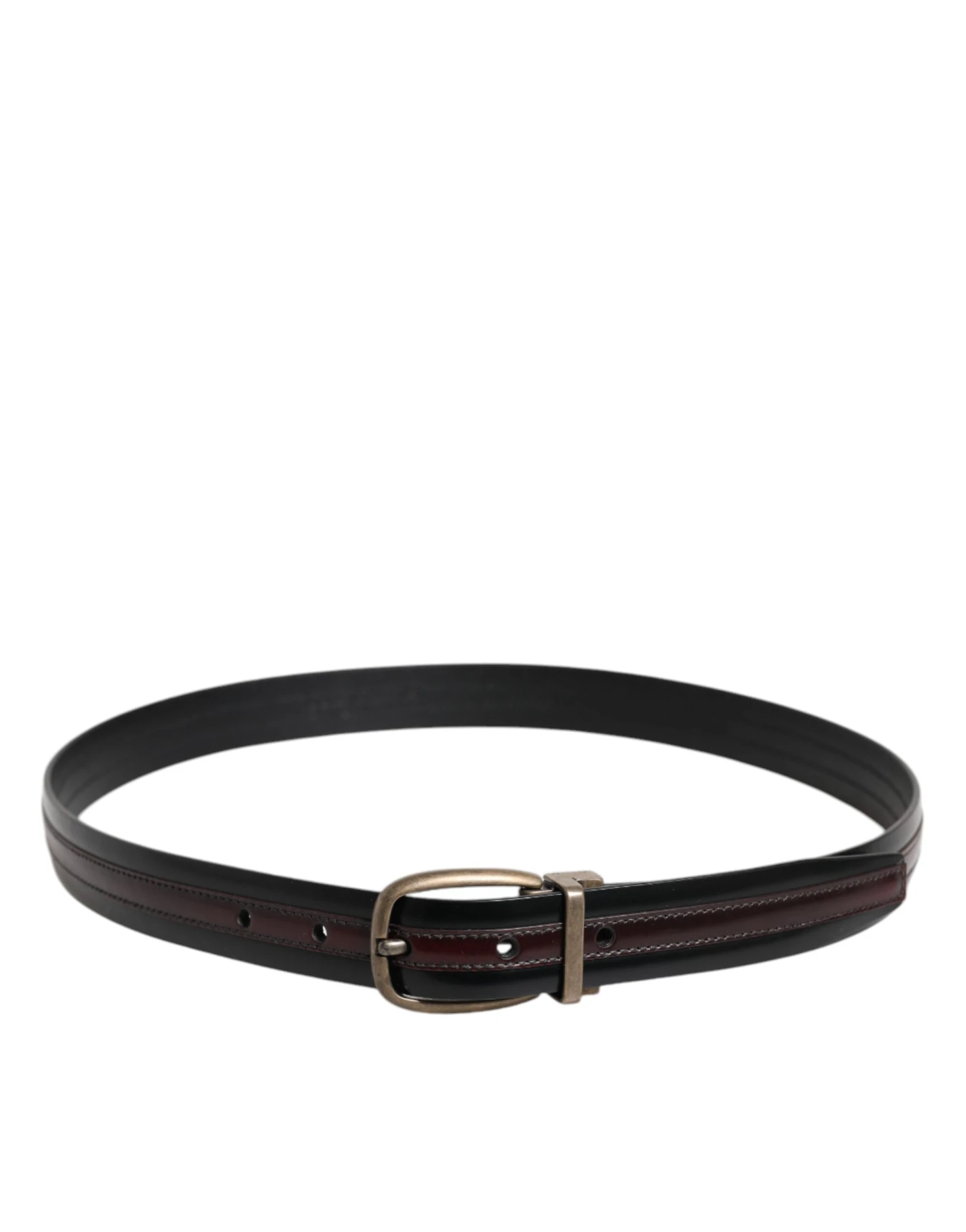 Dolce & Gabbana Black Burgundy Calfskin Metal Logo Buckle Men's Belt 4 Dolce & Gabbana Black Burgundy Calfskin Metal Logo Buckle Men's Belt - Image 2