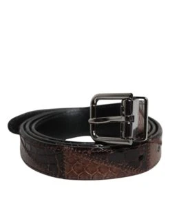 Dolce & Gabbana Brown Exotic Leather Metal Logo Buckle Men's Belt (Pre-Owned)