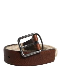 Dolce & Gabbana Brown Jute Leather Woven Metal Buckle Men's Belt