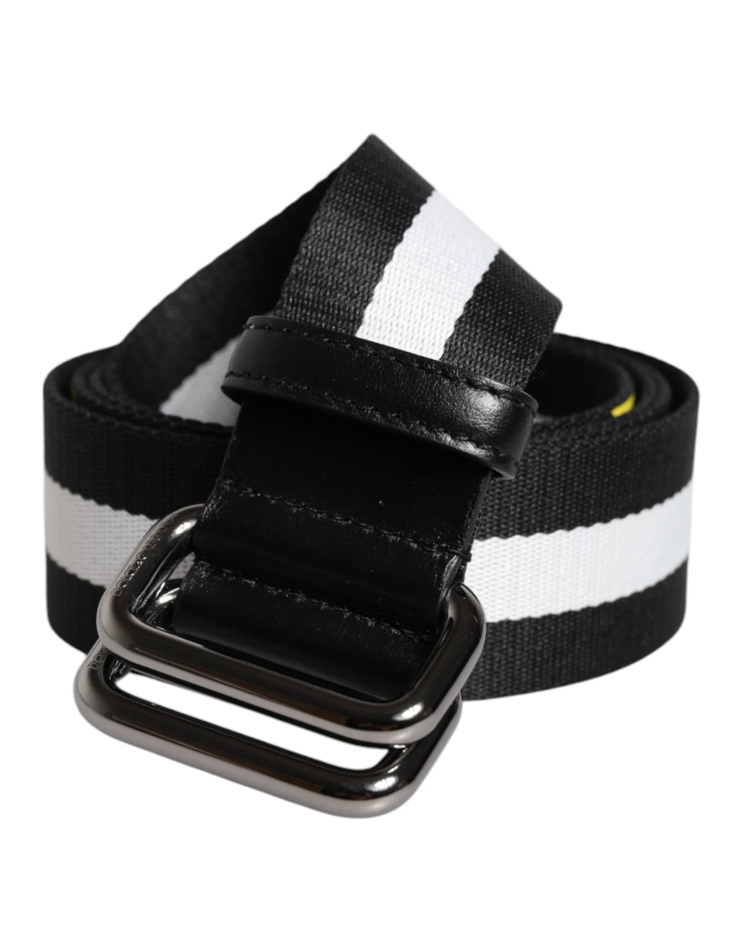 Dolce & Gabbana Black Yellow Logo Striped Metal Buckle Men's Belt 4 Dolce & Gabbana Black Yellow Logo Striped Metal Buckle Men's Belt - Image 2