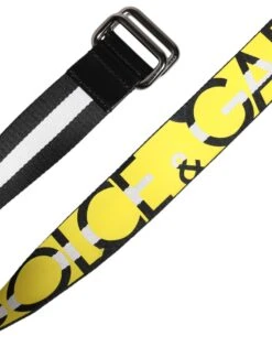 Dolce & Gabbana Black Yellow Logo Striped Metal Buckle Men's Belt 13 Dolce & Gabbana Black Yellow Logo Striped Metal Buckle Men's Belt -Lux Lair Store 6896620