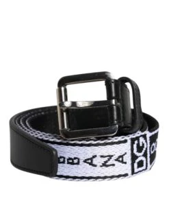 Dolce & Gabbana Black White Printed Metal Logo Buckle Men's Belt