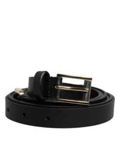 Dolce & Gabbana Black Calfskin Classic Metal Logo Buckle Men's Belt