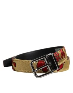 Dolce & Gabbana Gold Floral Jacquard Leather Metal Buckle Men's Belt (Pre-Owned)