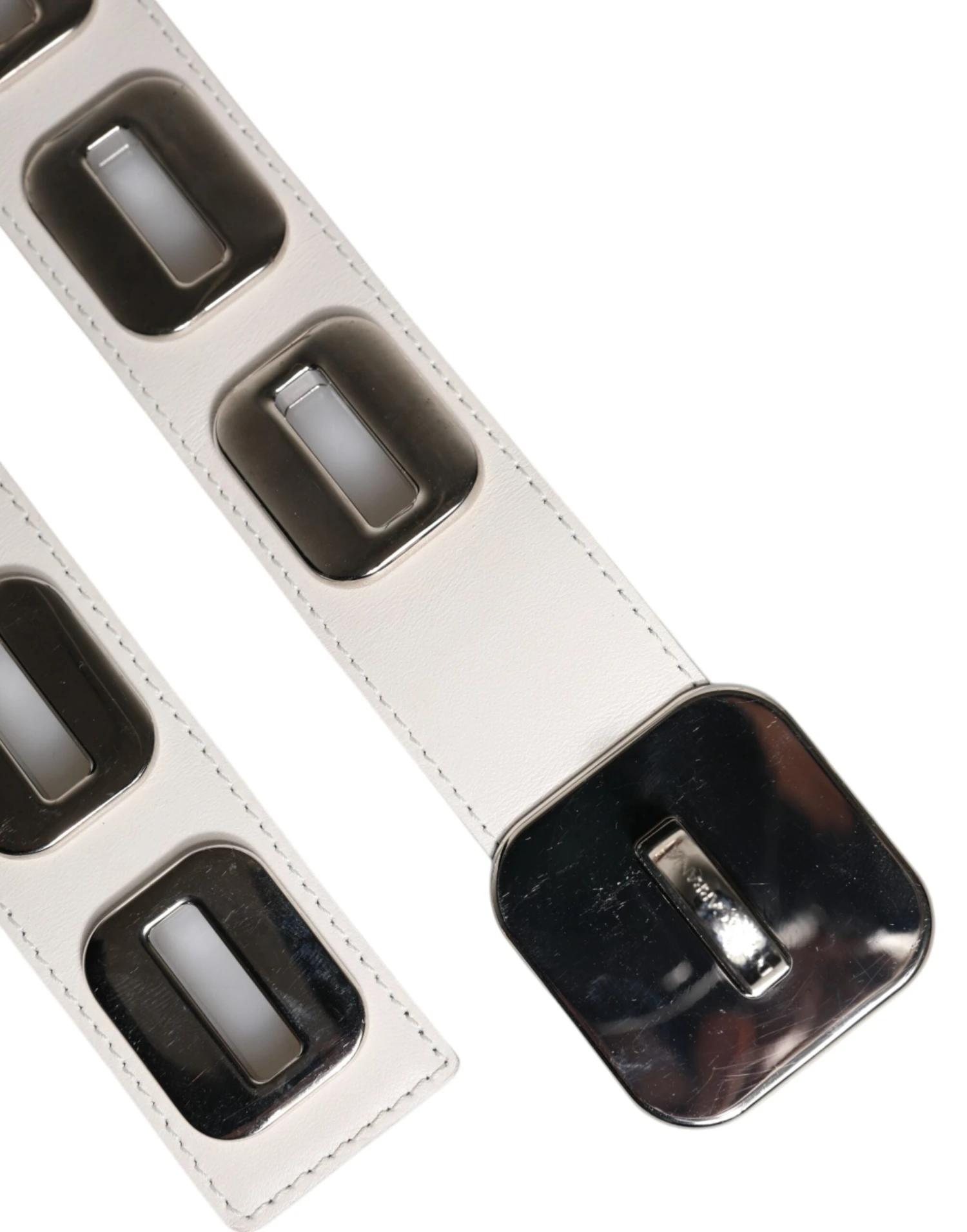 Dolce & Gabbana White Leather Gold Tone Rotating Buckle Women's Belt 7 Dolce & Gabbana White Leather Gold Tone Rotating Buckle Women's Belt - Image 5