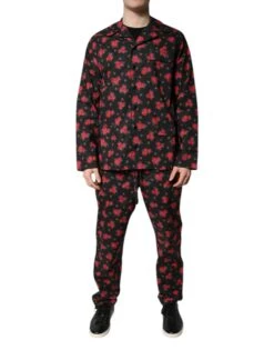 Dolce & Gabbana Black Floral Print Cotton Men Pajama Set Men's Sleepwear