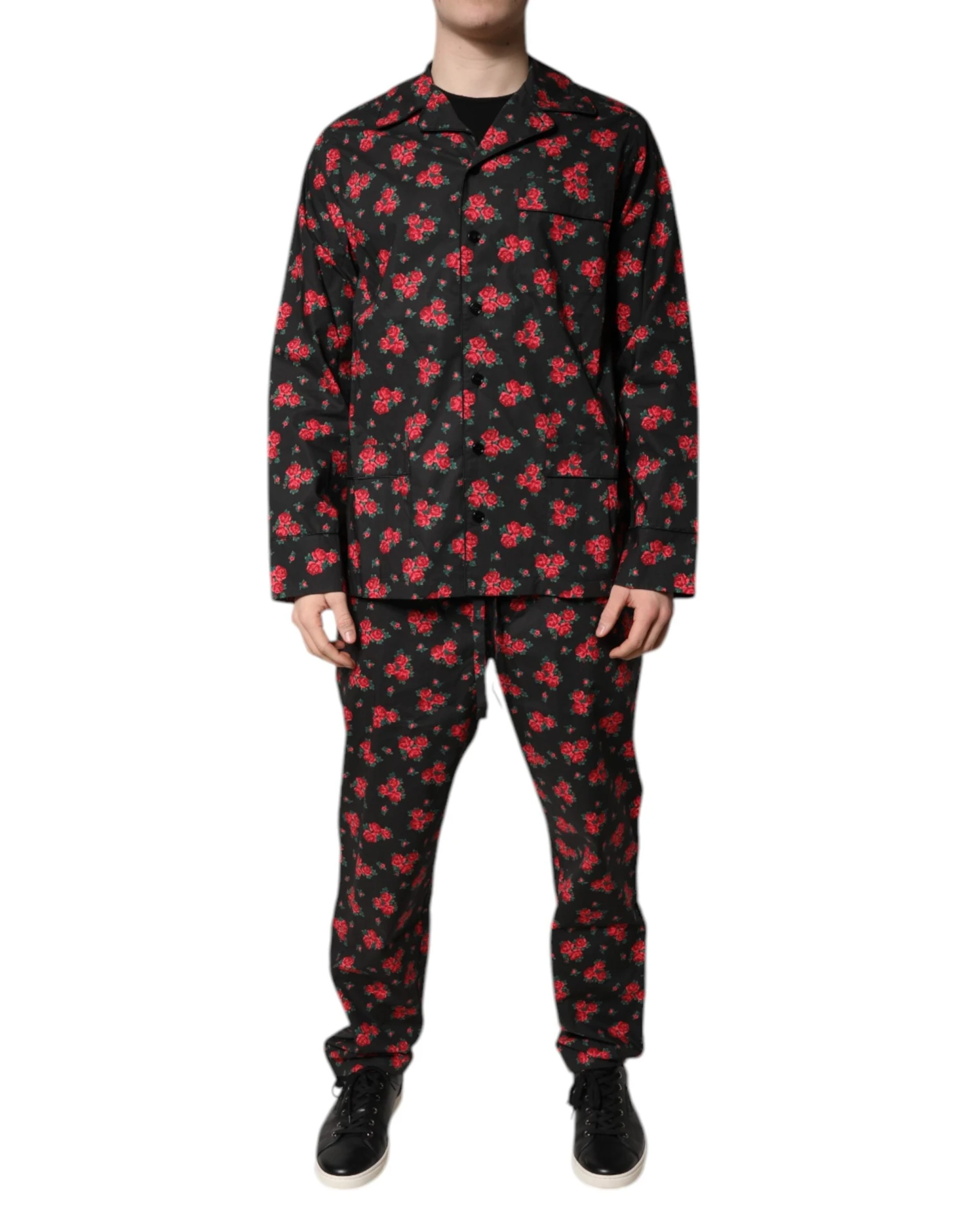 Dolce & Gabbana Black Floral Print Cotton Men Pajama Set Men's Sleepwear 3 Dolce & Gabbana Black Floral Print Cotton Men Pajama Set Men's Sleepwear