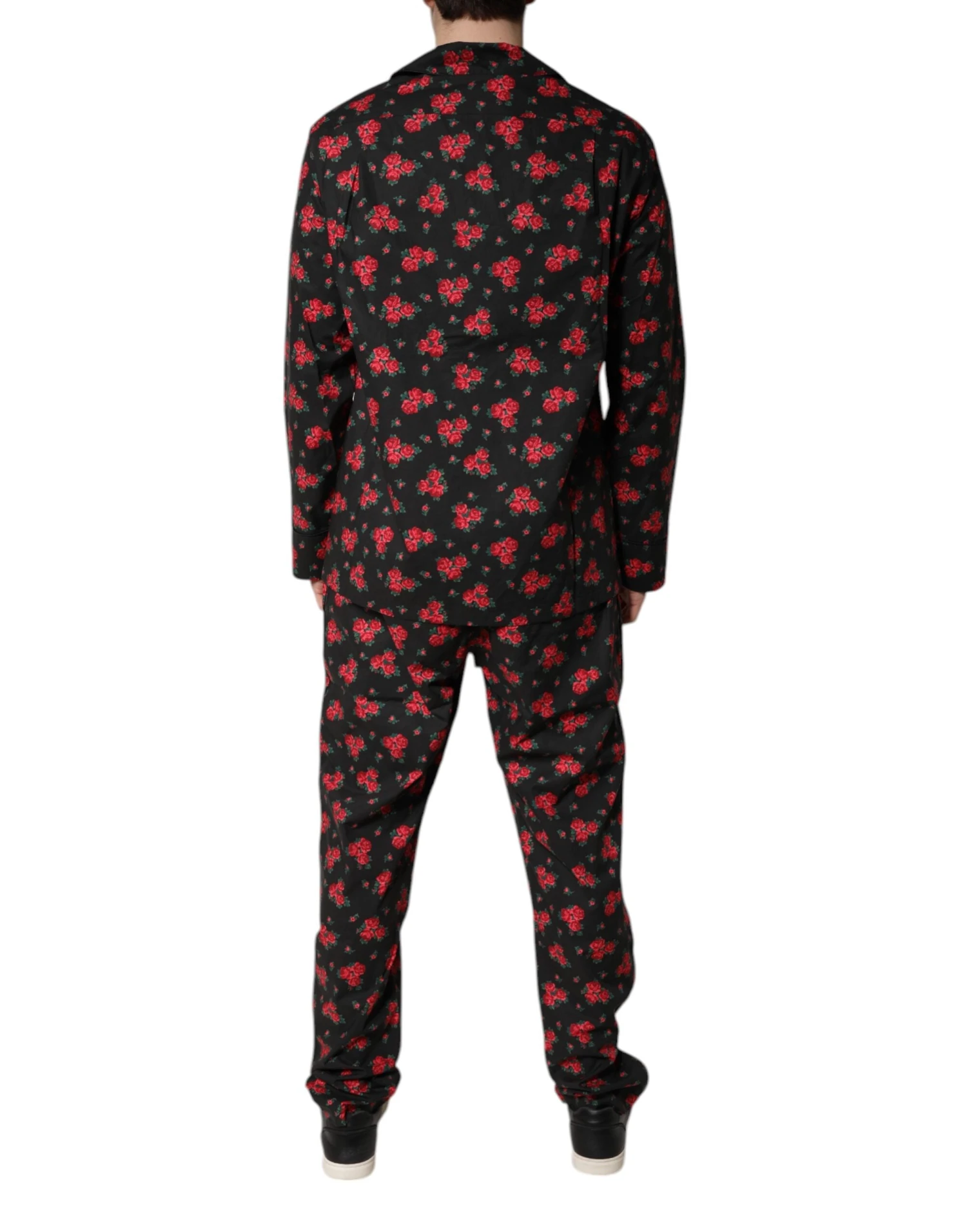 Dolce & Gabbana Black Floral Print Cotton Men Pajama Set Men's Sleepwear 5 Dolce & Gabbana Black Floral Print Cotton Men Pajama Set Men's Sleepwear - Image 3
