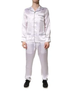 Dolce & Gabbana White Satin Silk Men Pajama Set Men's Sleepwear (Pre-Owned)