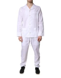 Dolce & Gabbana White Cotton Shirt Pants Pajama Set Men's Sleepwear