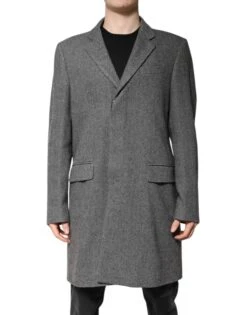 Dolce & Gabbana Gray Wool Single Breasted Trench Coat Men's Jacket