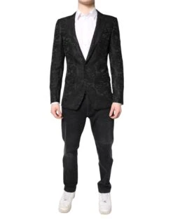 Dolce & Gabbana Black Floral Jacquard Coat Jacket Men's Blazer