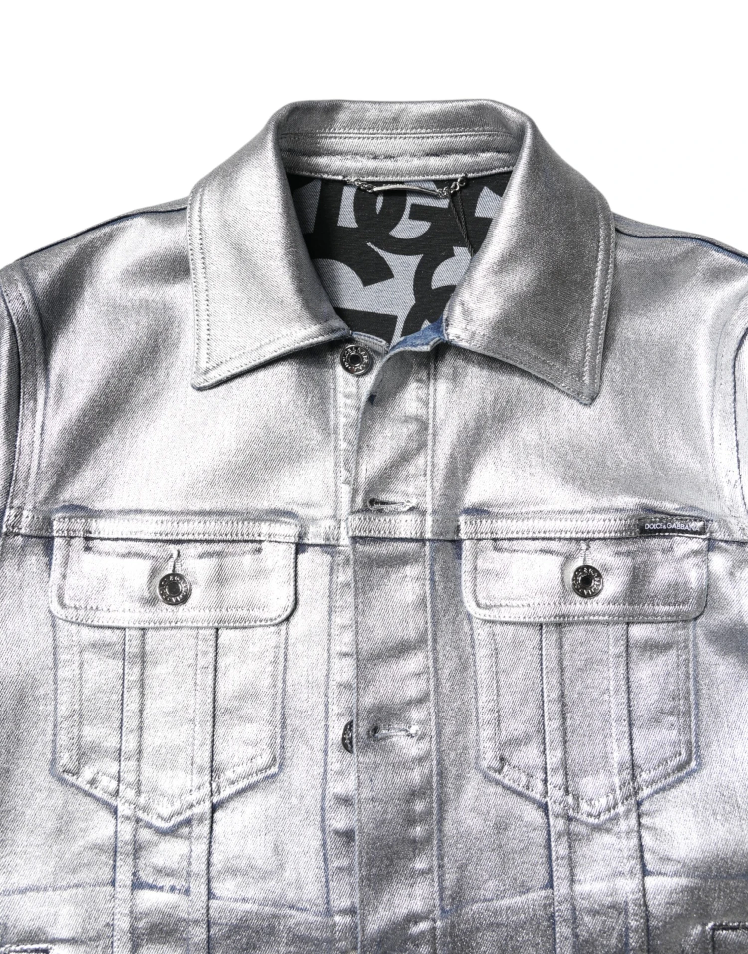 Dolce & Gabbana Silver Cotton Button Down Denim Biker Men's Jacket (Pre-Owned) 6 Dolce & Gabbana Silver Cotton Button Down Denim Biker Men's Jacket (Pre-Owned) - Image 4