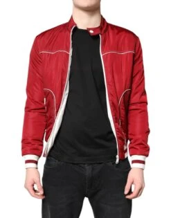 Dolce & Gabbana Red White Nylon Full Zip Men Bomber Men's Jacket