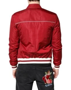Dolce & Gabbana Red White Nylon Full Zip Men Bomber Men's Jacket -Lux Lair Store 7007307