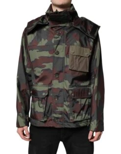 Dolce & Gabbana Multicolor Camouflage Button Hooded Men's Jacket