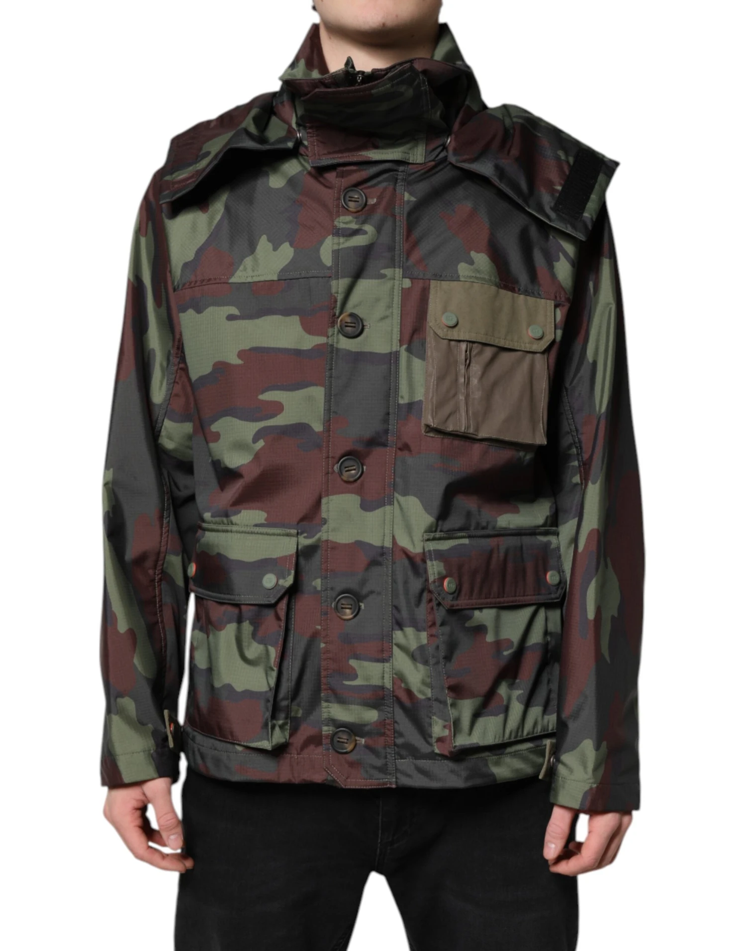 Dolce & Gabbana Multicolor Camouflage Button Hooded Men's Jacket 3 Dolce & Gabbana Multicolor Camouflage Button Hooded Men's Jacket