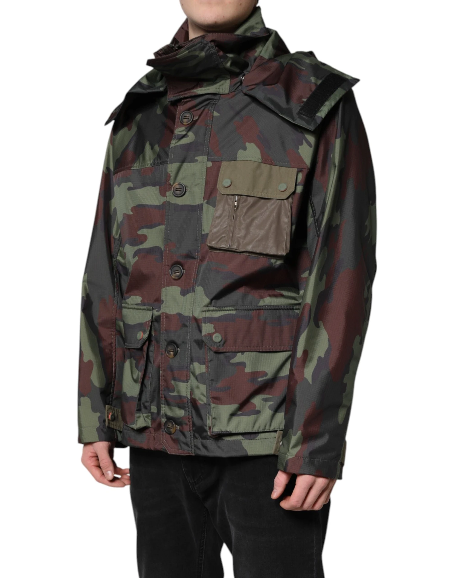 Dolce & Gabbana Multicolor Camouflage Button Hooded Men's Jacket 4 Dolce & Gabbana Multicolor Camouflage Button Hooded Men's Jacket - Image 2