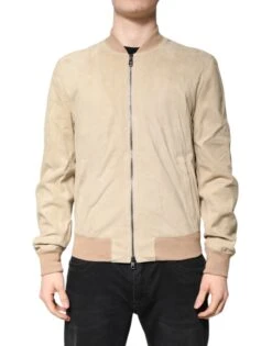 Dolce & Gabbana Beige Lambskin Full Zip Men Bomber Men's Jacket (Pre-Owned)