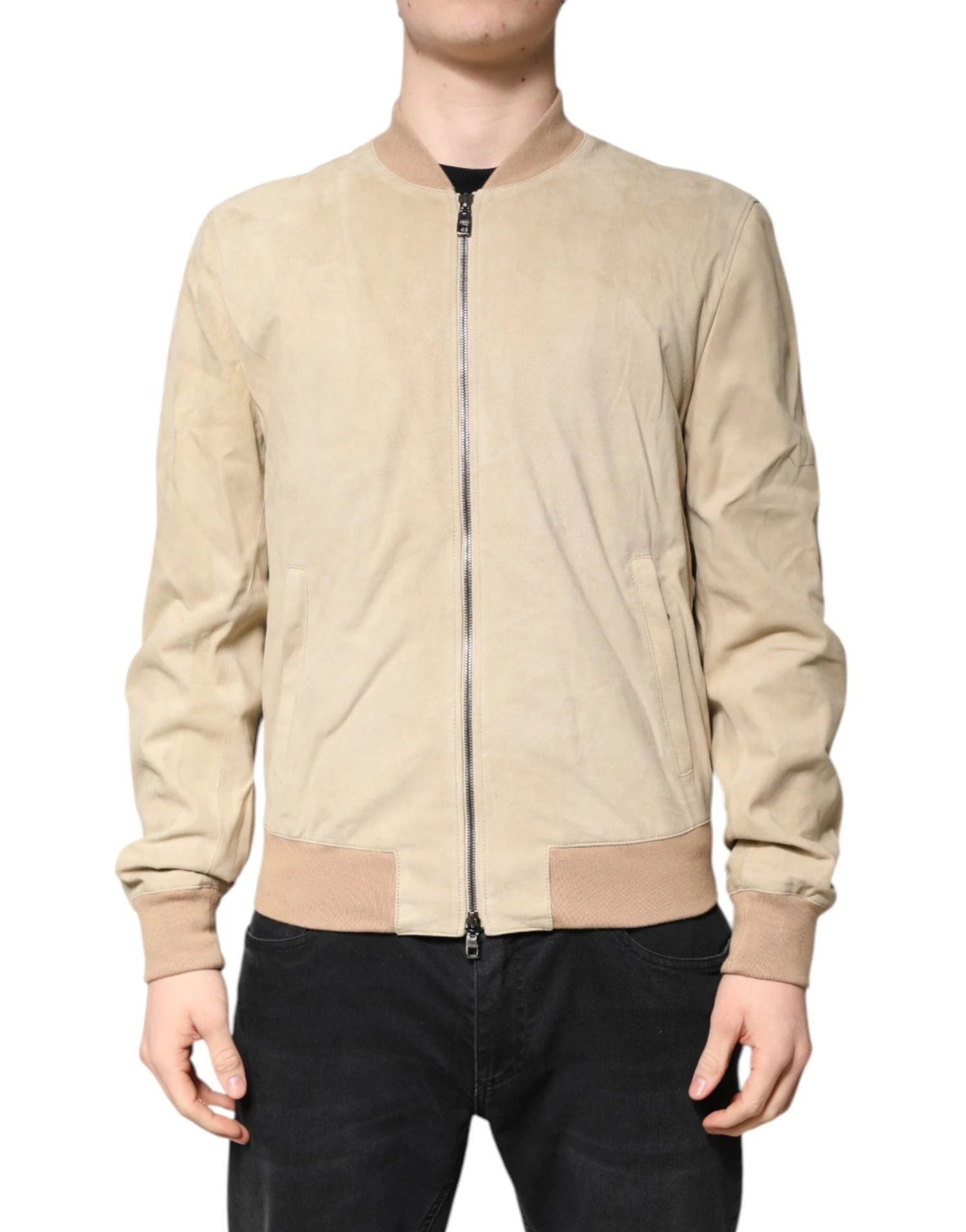 Dolce & Gabbana Beige Lambskin Full Zip Men Bomber Men's Jacket (Pre-Owned) 3 Dolce & Gabbana Beige Lambskin Full Zip Men Bomber Men's Jacket (Pre-Owned)