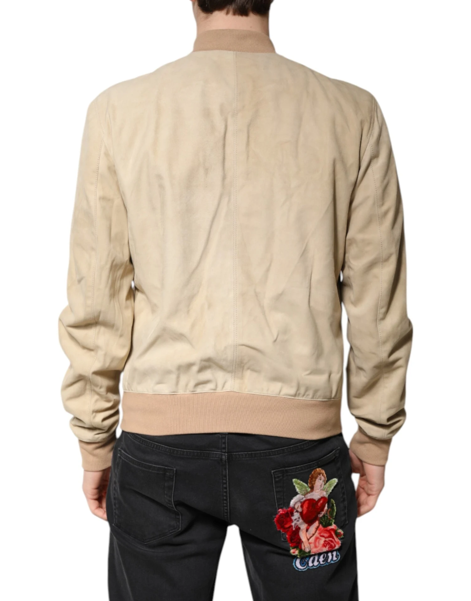 Dolce & Gabbana Beige Lambskin Full Zip Men Bomber Men's Jacket (Pre-Owned) 5 Dolce & Gabbana Beige Lambskin Full Zip Men Bomber Men's Jacket (Pre-Owned) - Image 3