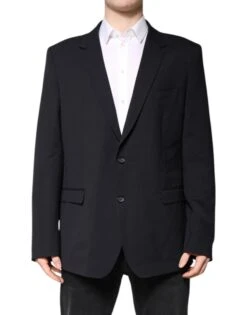 Dolce & Gabbana Dark Blue Wool Single Breasted Coat Men's Blazer