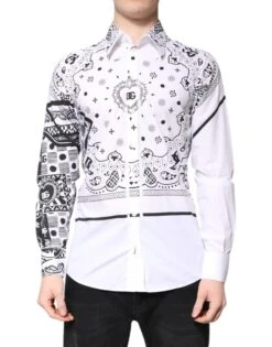 Dolce & Gabbana White Black Bandana MARTINI Men Dress Men's Shirt (Pre-Owned)