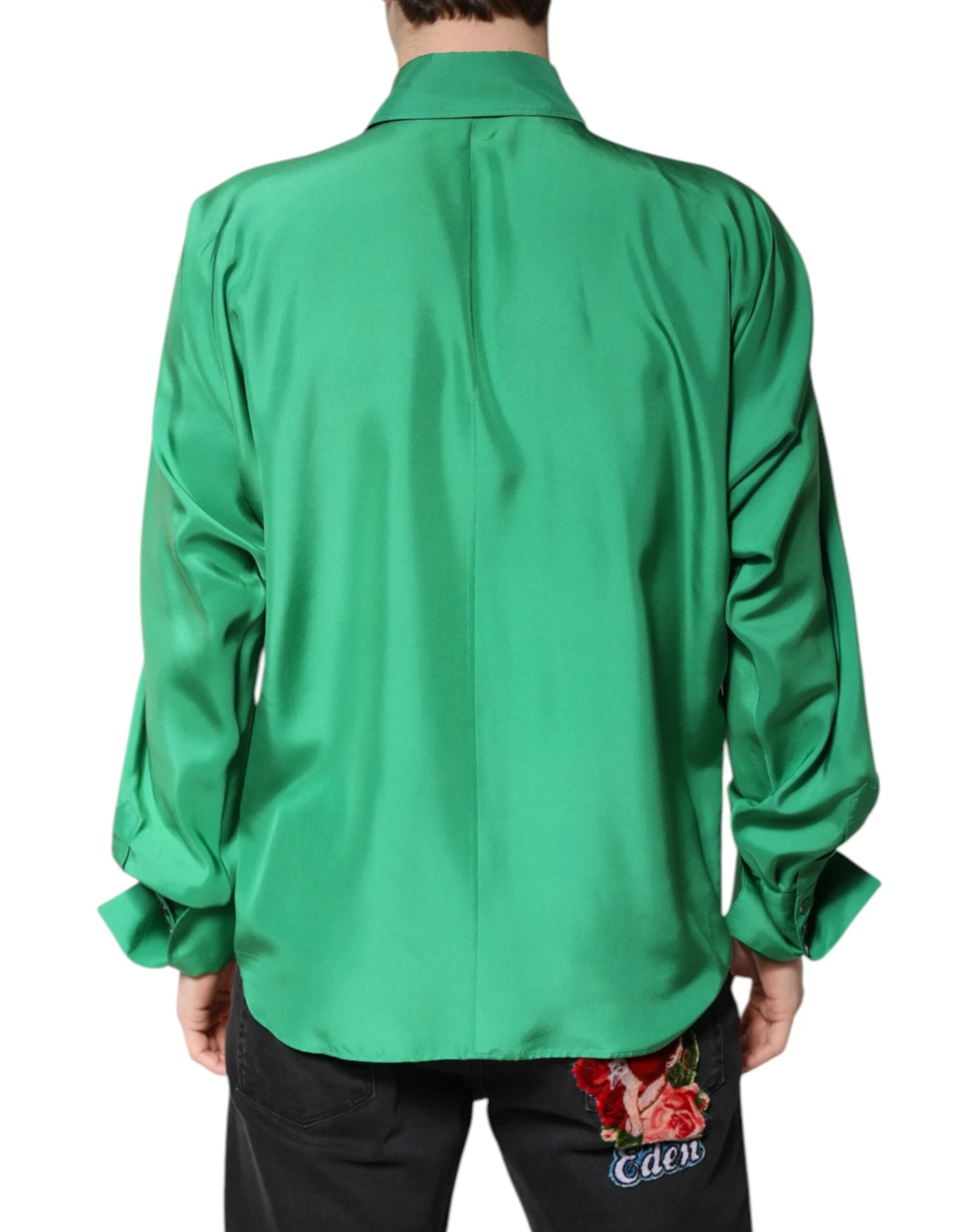 Dolce & Gabbana Green Silk Satin Long Sleeves Casual Men's Shirt (Pre-Owned) 5 Dolce & Gabbana Green Silk Satin Long Sleeves Casual Men's Shirt (Pre-Owned) - Image 3