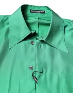 Dolce & Gabbana Green Silk Satin Long Sleeves Casual Men's Shirt (Pre-Owned) 10 Dolce & Gabbana Green Silk Satin Long Sleeves Casual Men's Shirt (Pre-Owned) -Lux Lair Store 7011126