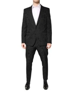 Dolce & Gabbana Black Polyester Floral Jacquard 2 Piece Men's Suit