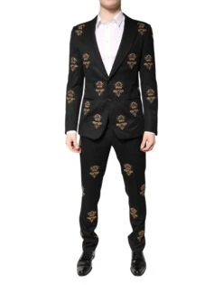 Dolce & Gabbana Black Bee Crown Embroidery 2 Piece Men's Suit (Pre-Owned)