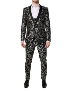 Dolce & Gabbana Black Gray MARTINI Jacquard Men 3 Piece Men's Suit