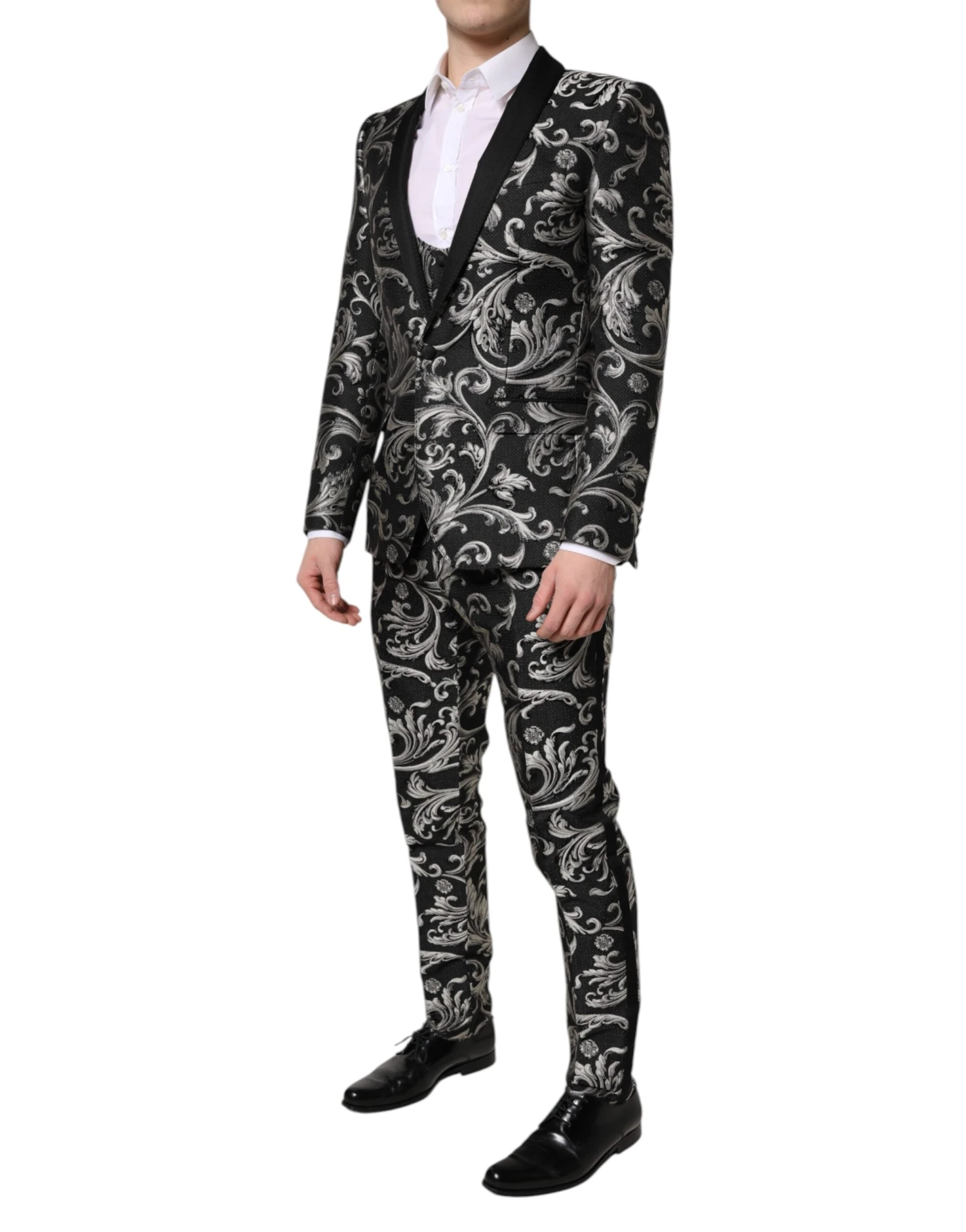 Dolce & Gabbana Black Gray MARTINI Jacquard Men 3 Piece Men's Suit 4 Dolce & Gabbana Black Gray MARTINI Jacquard Men 3 Piece Men's Suit - Image 2