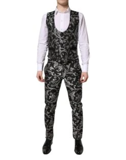 Dolce & Gabbana Black Gray MARTINI Jacquard Men 3 Piece Men's Suit 10 Dolce & Gabbana Black Gray MARTINI Jacquard Men 3 Piece Men's Suit -Lux Lair Store 7089133