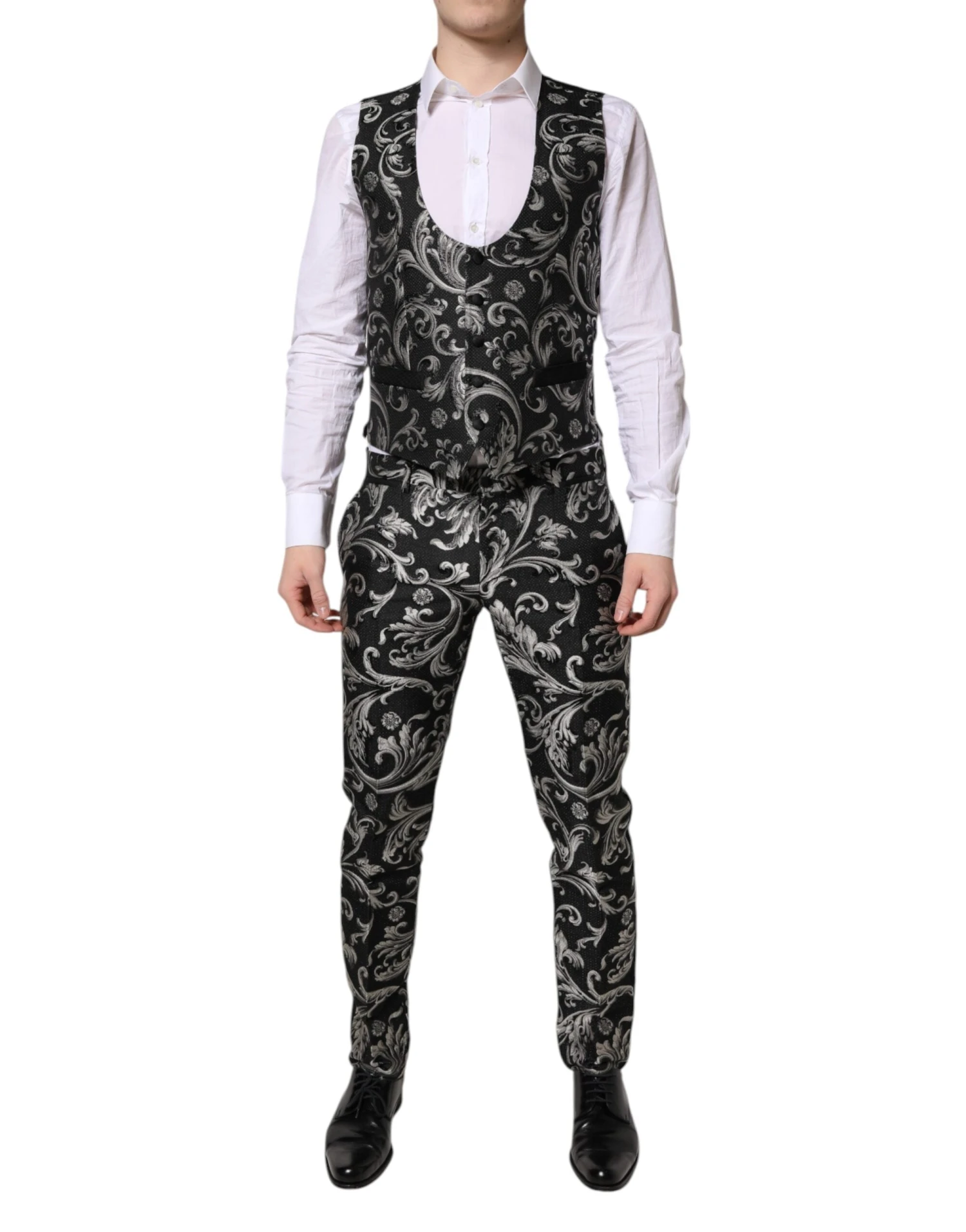 Dolce & Gabbana Black Gray MARTINI Jacquard Men 3 Piece Men's Suit 6 Dolce & Gabbana Black Gray MARTINI Jacquard Men 3 Piece Men's Suit - Image 4