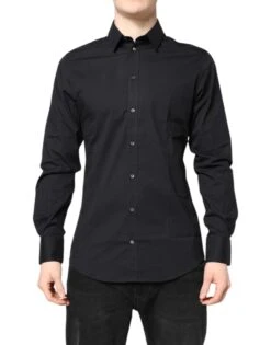 Dolce & Gabbana Black GOLD Cotton Long Sleeves Dress Men's Shirt (Pre-Owned)