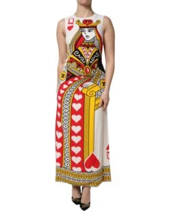 Dolce & Gabbana White Queen Of Hearts Sleeveless Maxi Women's Dress