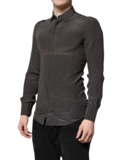 Dolce & Gabbana Dark Gray Silk GOLD Dress Formal Men's Shirt (Pre-Owned) -Lux Lair Store 7164691