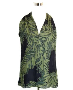 Gucci Women's Green Silk Halter Leaf Printed Top