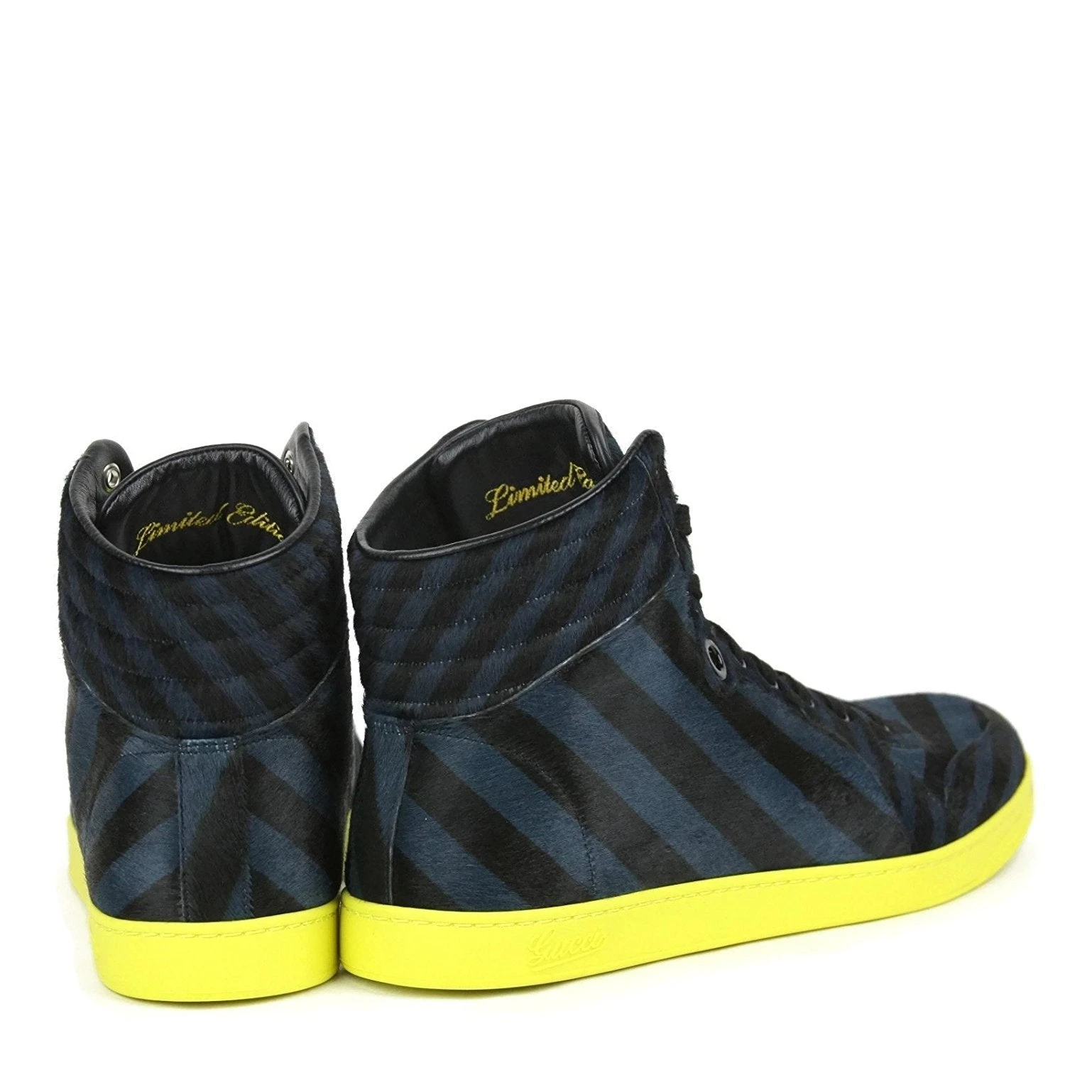 Gucci Men's Blue Black Calf Hair Leather High-top Limited Sneakers 357172 4180 4 Gucci Men's Blue Black Calf Hair Leather High-top Limited Sneakers 357172 4180 - Image 2