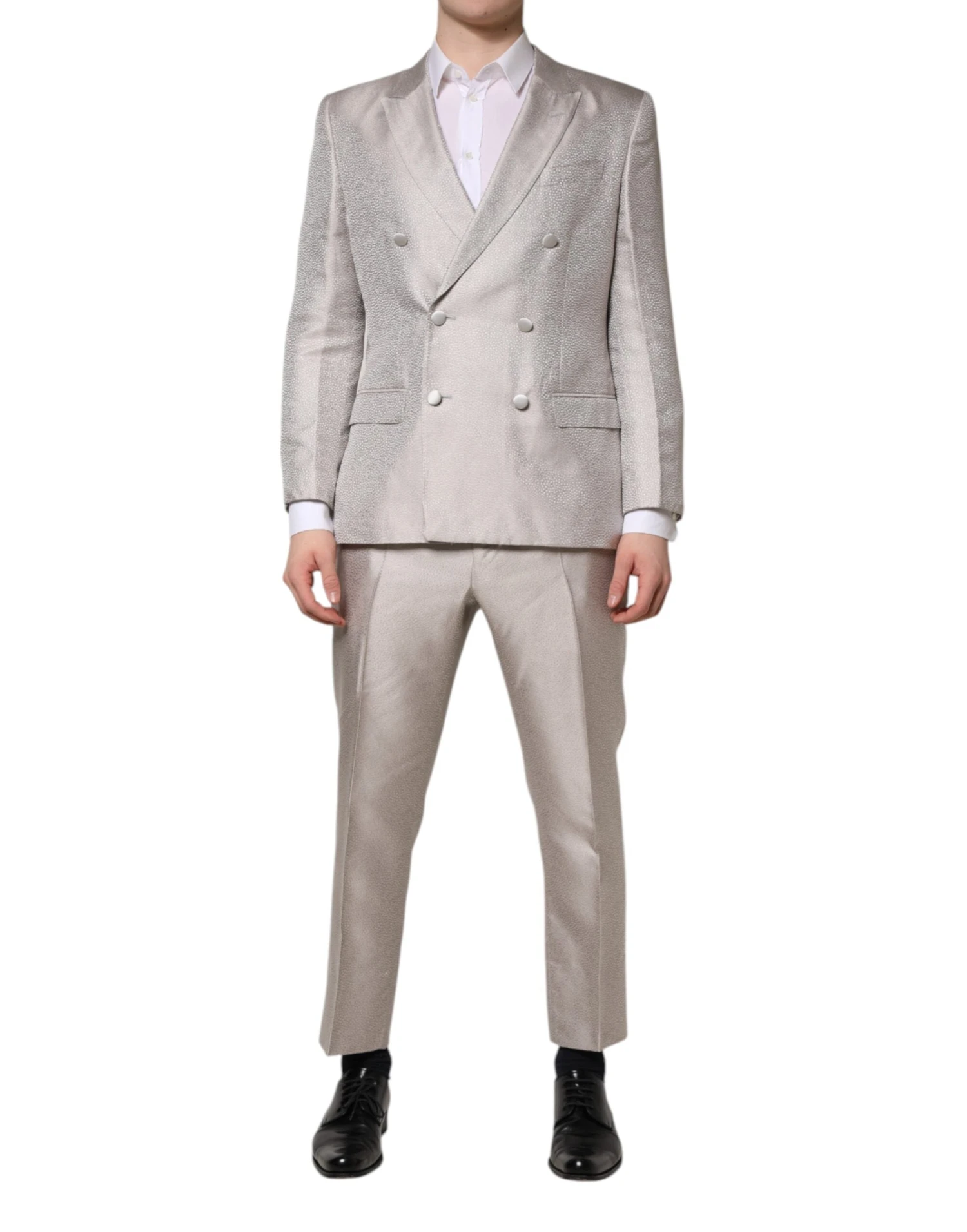 Dolce & Gabbana Light Gray Jacquard Silk Dotted 2 Piece Men's Suit 3 Dolce & Gabbana Light Gray Jacquard Silk Dotted 2 Piece Men's Suit