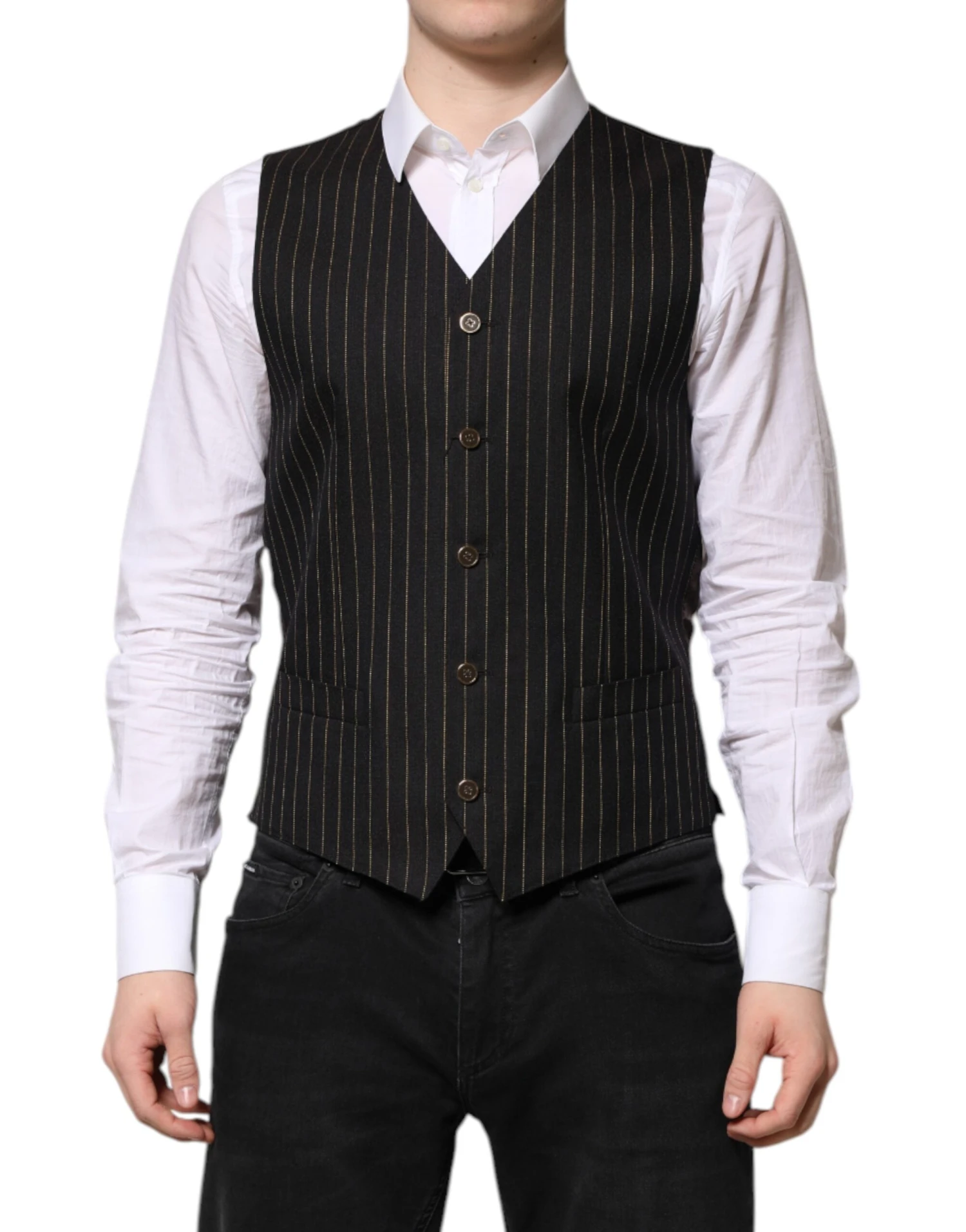 Dolce & Gabbana Black Stripes Wool Formal Men Waistcoat Men's Vest 3 Dolce & Gabbana Black Stripes Wool Formal Men Waistcoat Men's Vest