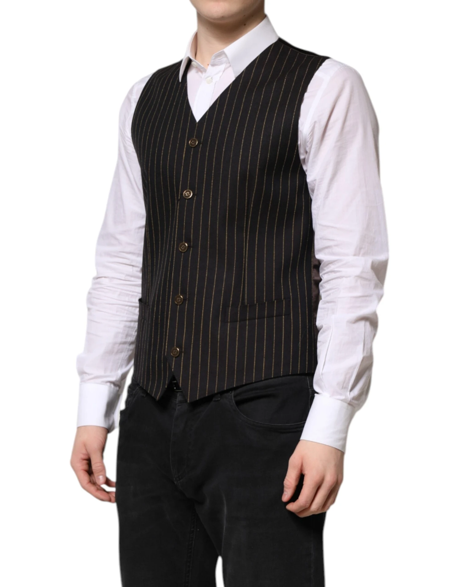 Dolce & Gabbana Black Stripes Wool Formal Men Waistcoat Men's Vest 4 Dolce & Gabbana Black Stripes Wool Formal Men Waistcoat Men's Vest - Image 2
